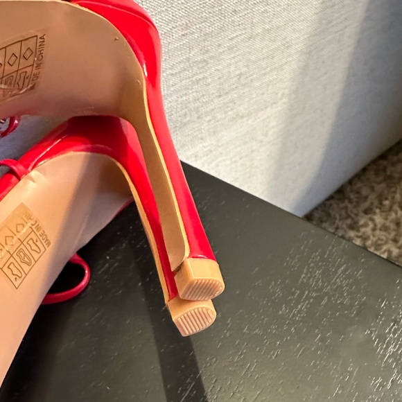 Red Patent Leather Open Toe Strap Heels - Picture 8 of 10